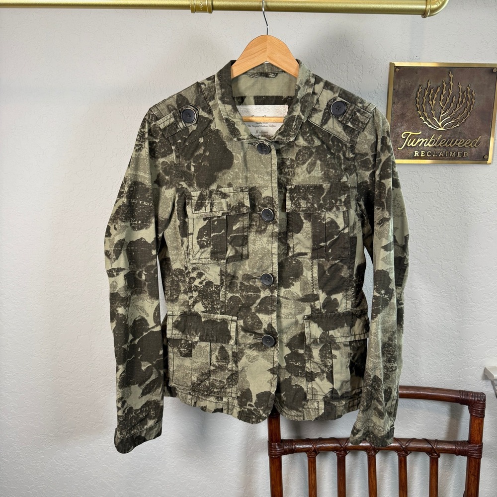 Eddie Bauer Women Medium Olive Green Floral Camo Military Utility Field Jacket
